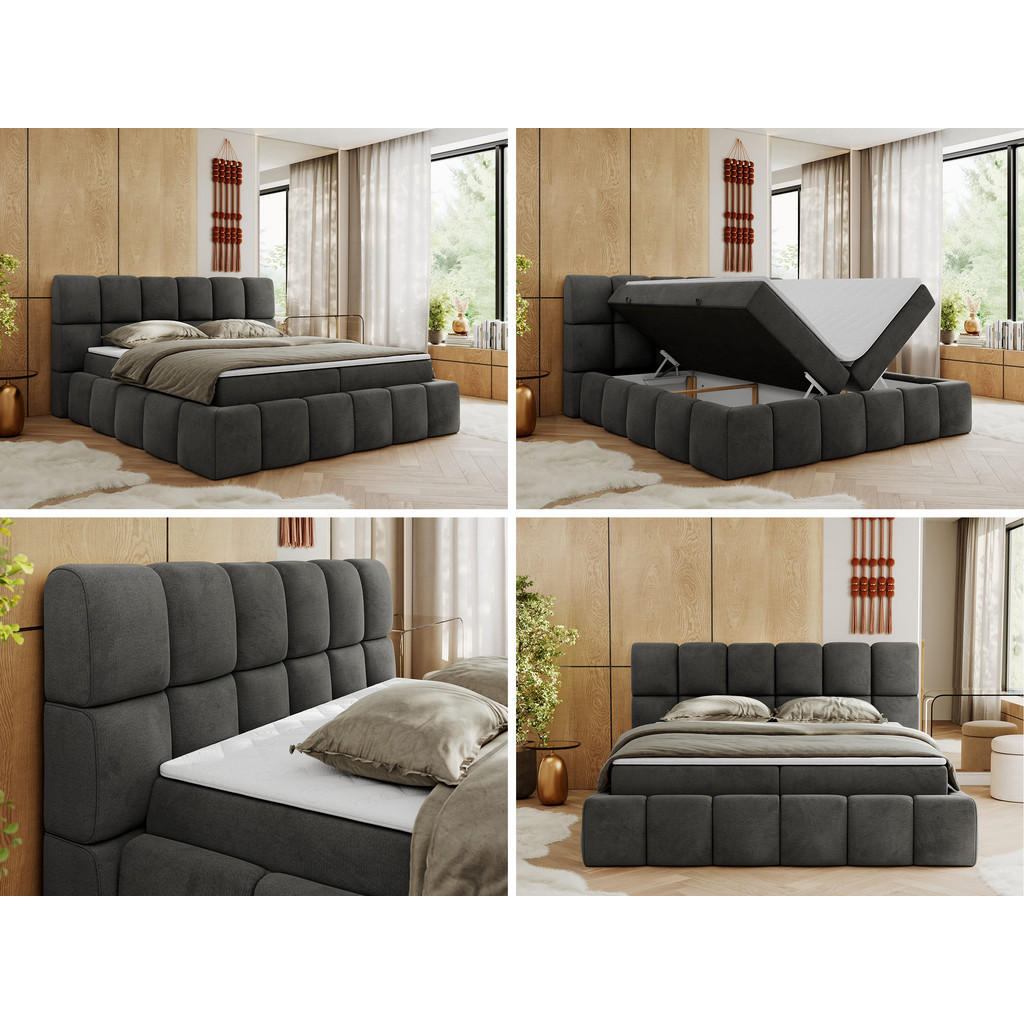 Thumbnail - MKS Boxbett, Dunkelgrau, Textil, 2-Sitzer, H3, 7-Zonen, Rechteckig, 140x200 cm, Oeko-Tex®, Schlafzimmer, Betten, Boxspri...
