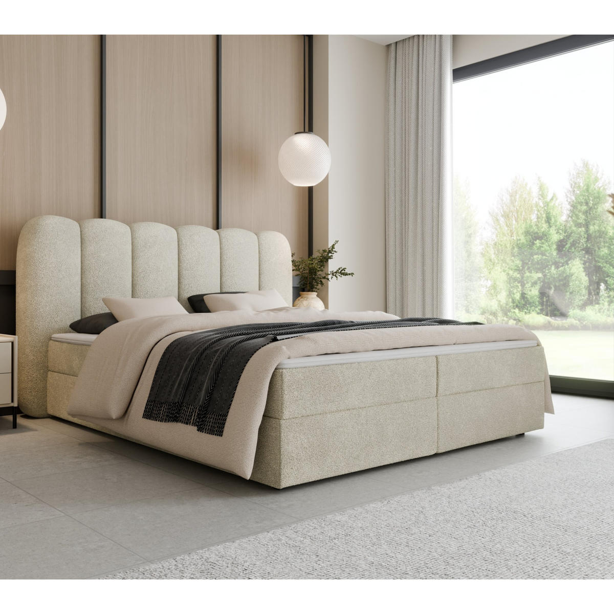 BOXSPRINGBETT SOFTI 160x200 cm, Cremeweiß Bouclé, inkl. Bettkasten & Topper - Creme, Textil (160/200cm) - Excellent Home