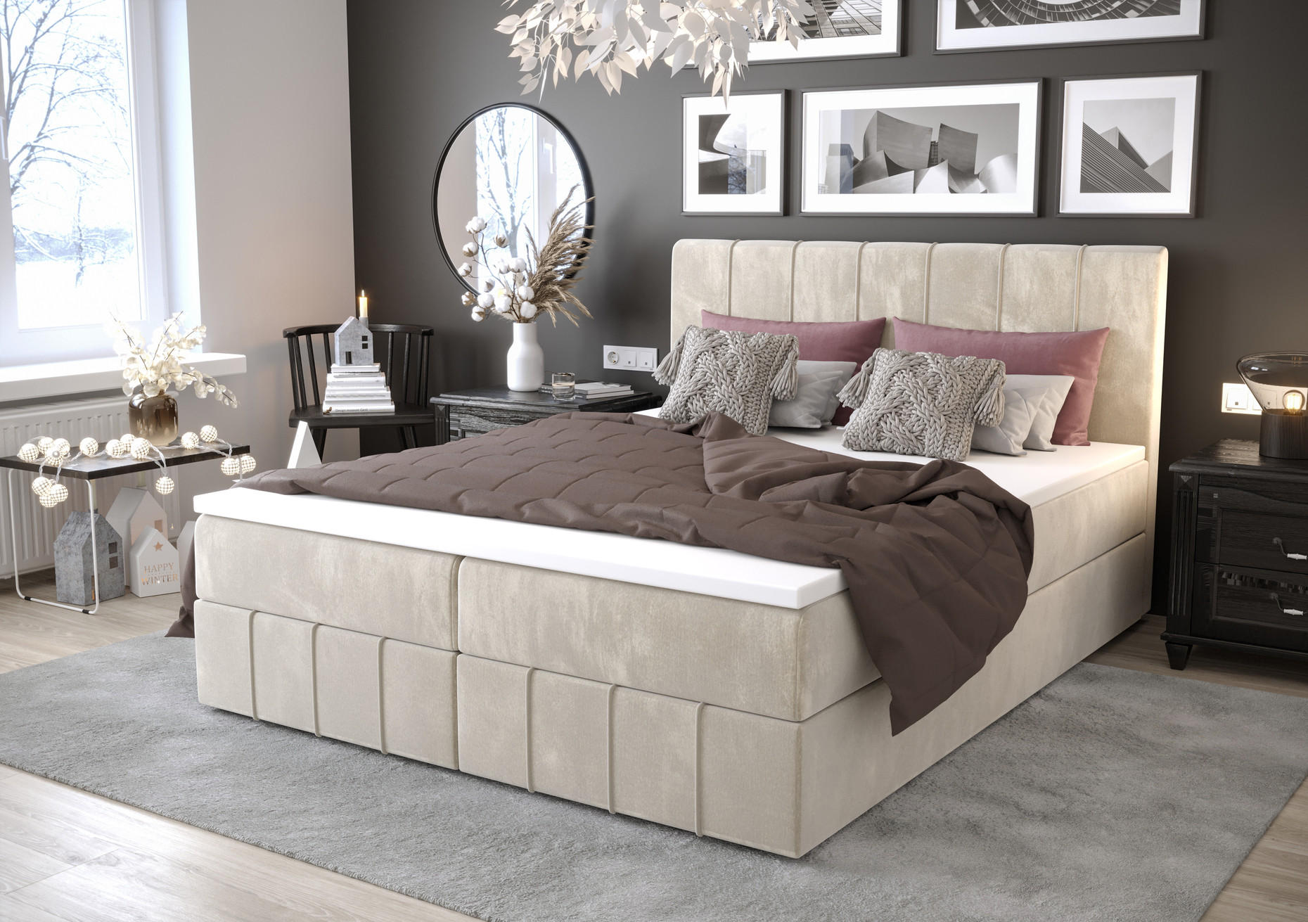 BOXBETT Palermo mit Topper Beige 160x200 - Beige, Textil - Luxkor24