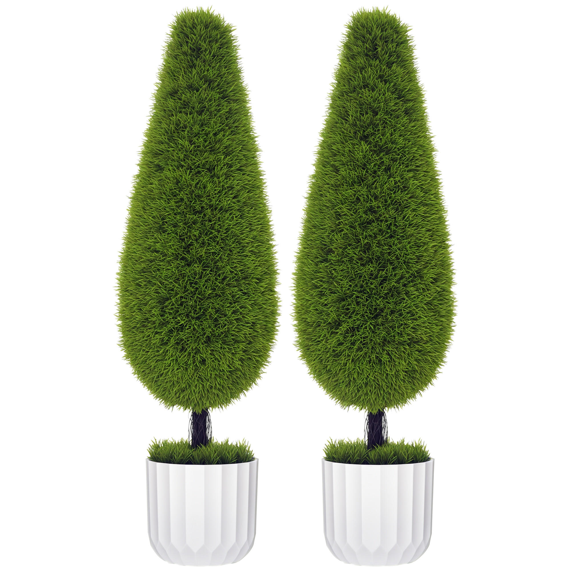 KUNSTPFLANZE DE-08645 2er-Set UV-beständig im Übertopf Weiß+Grün - Grün, Kunststoff (90cm) - ComfortXL