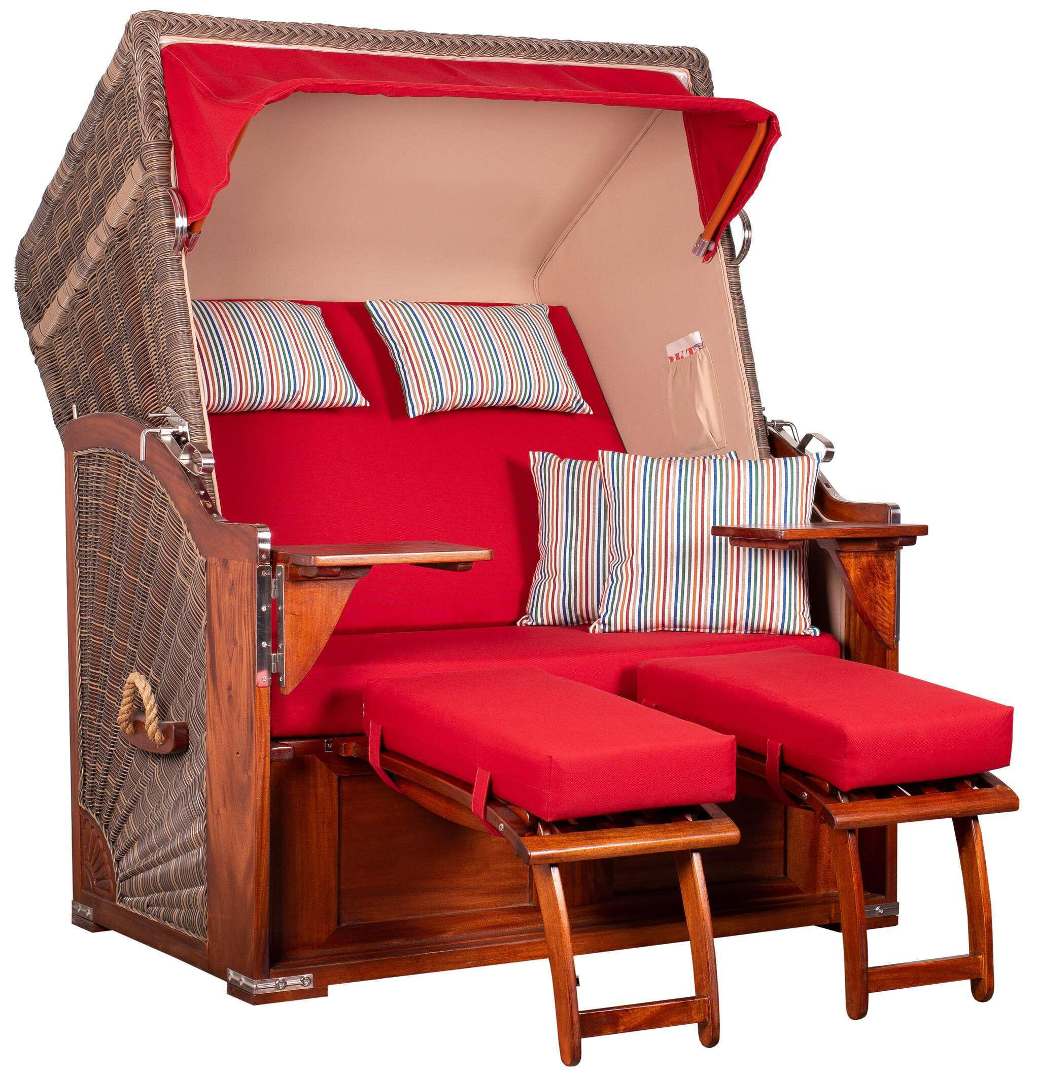 STRANDKORB Seeblick 2 Sitzer Mahagoni - Rot/Braun, Metall (125/170/80cm) - Mr. Deko