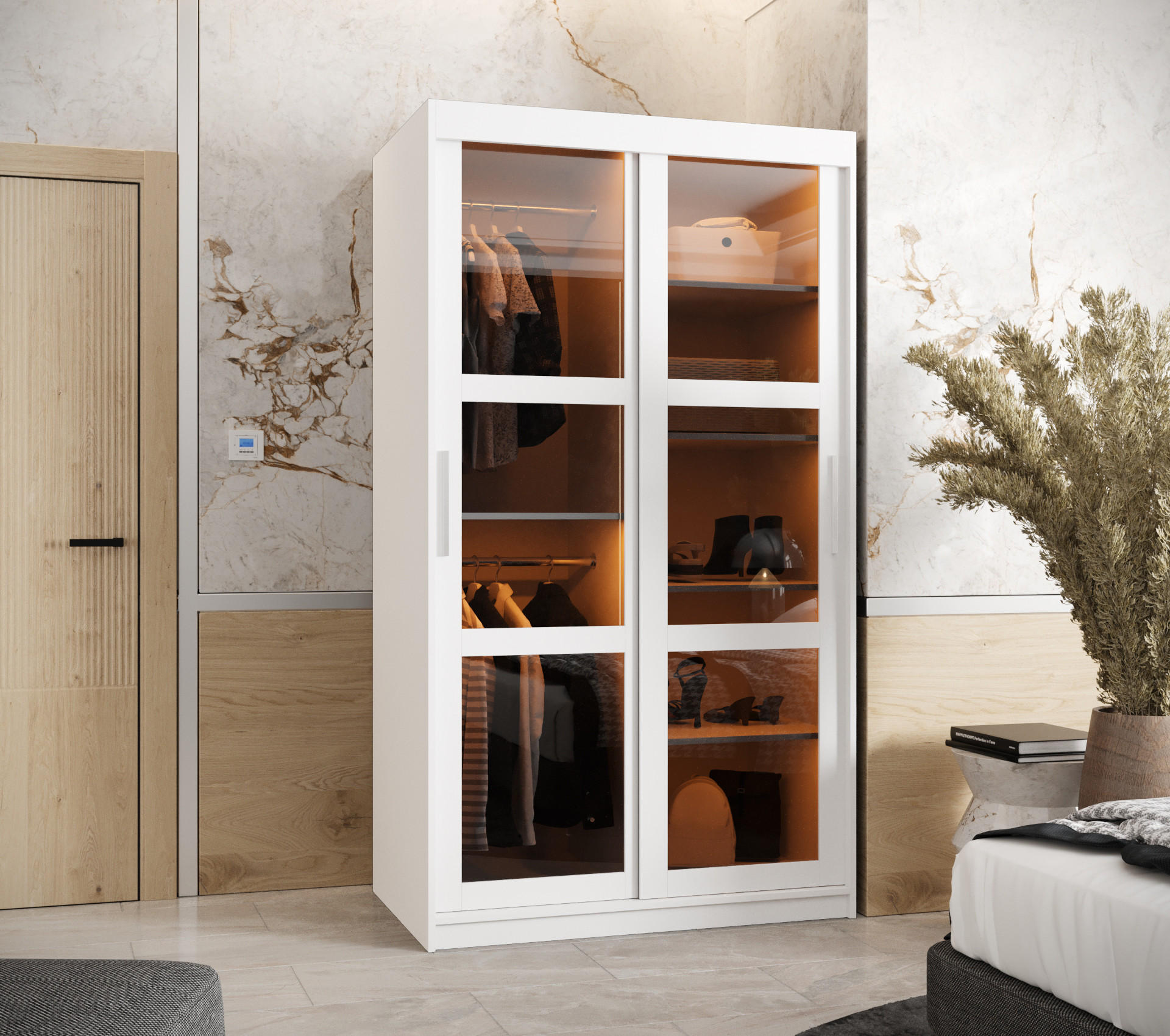 SCHWEBETÜRENSCHRANK 200/100/62 2-türig - Silberfarben/Weiß, Holz/Kunststoff (100/200/62cm) - Abiks Möbel
