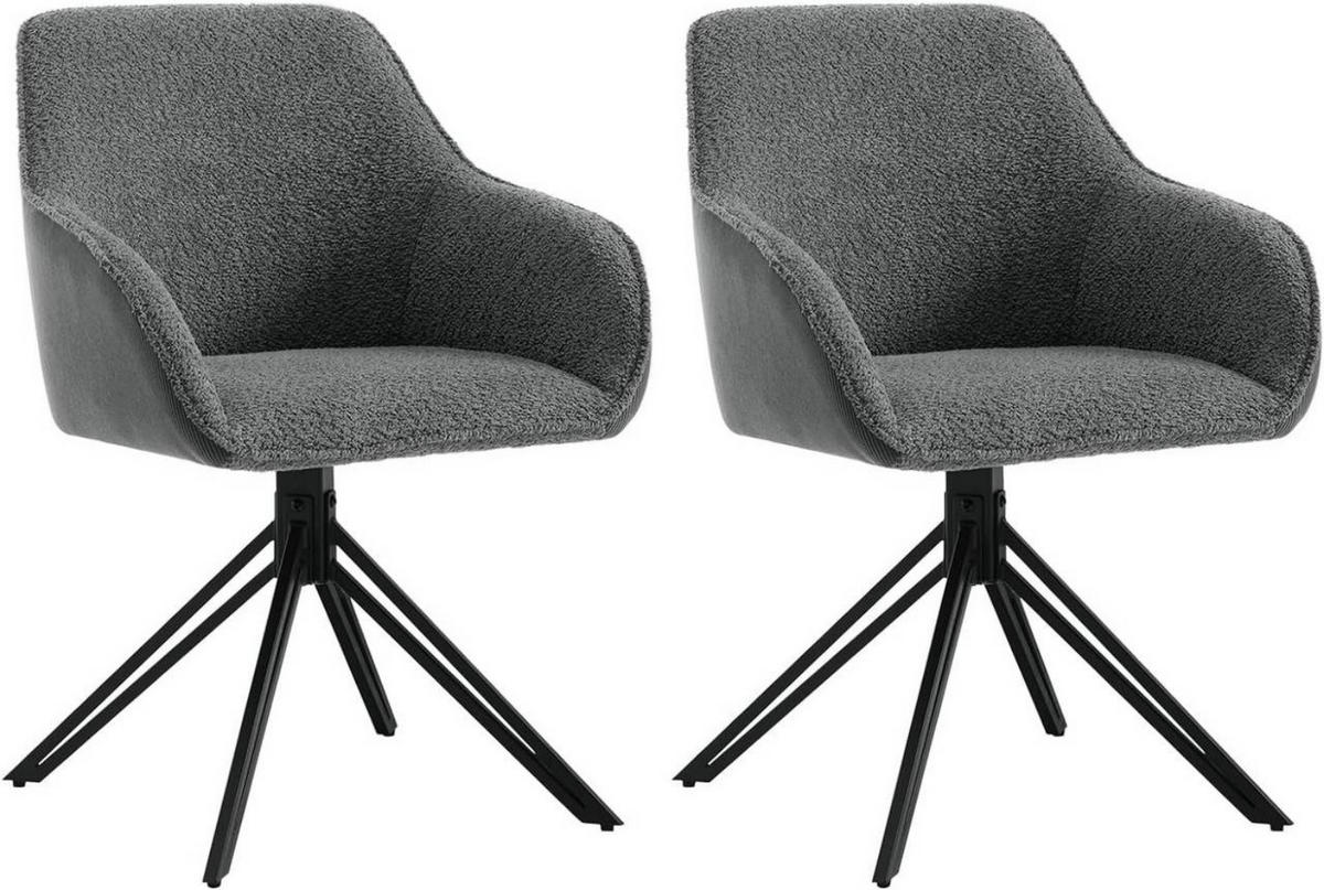 ESSZIMMERSTUHL 2er Set, drehbar, Bouclé, Cord, Dunkelgrau - Dunkelgrau/Schwarz, Textil/Metall (58/82/53.5cm) - Woltu