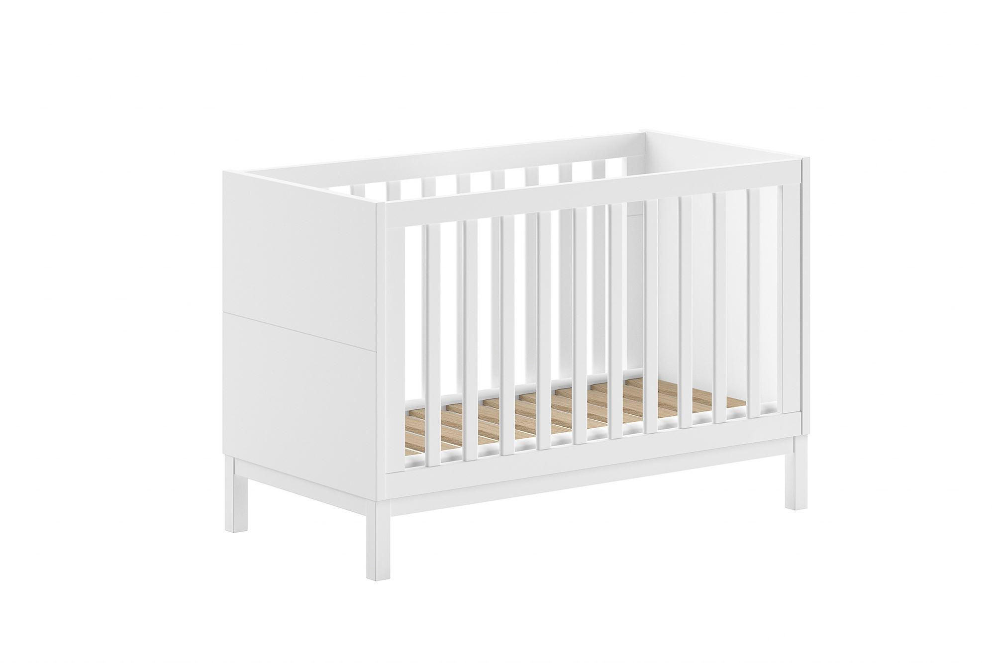 BABYBETT 60x120 Kiefer MDF weiß robust stabil höhenverstellbar - Weiß, Holz (60/120cm) - 58aufmkessel