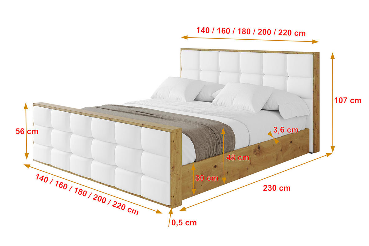POLSTERBETT mit Bettkasten, Fußteil und Lattenrost, Boxbett ohne Matratze - ENZO2-Z 180x200 Weiß Kunstleder - Weiß Hochglanz, Holzwerkstoff/Textil (180/200cm) - ALTDECOR