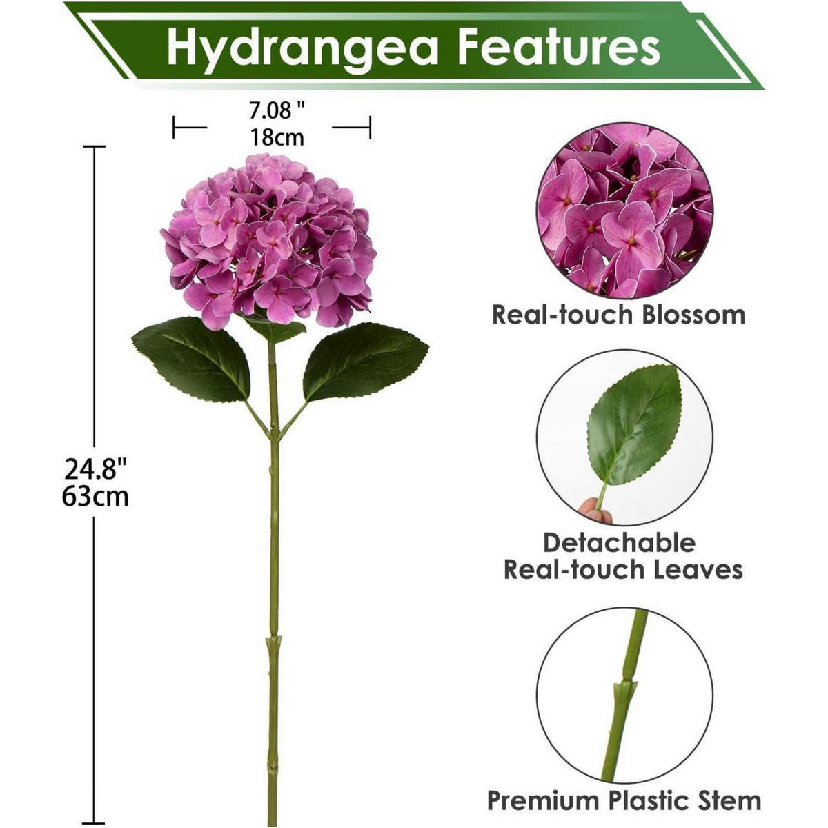 KUNSTHORTENSIE 2 Stück Pale Violetred 63 cm - Flieder, Kunststoff (10cm)