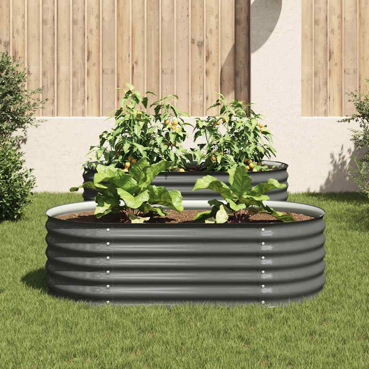 RUNDES Hochbeet für Garten BLUMO | Verzinkter Stahl | 160x80x44cm, Grau - Grau, Metall (160/44/80cm) - DELUKE