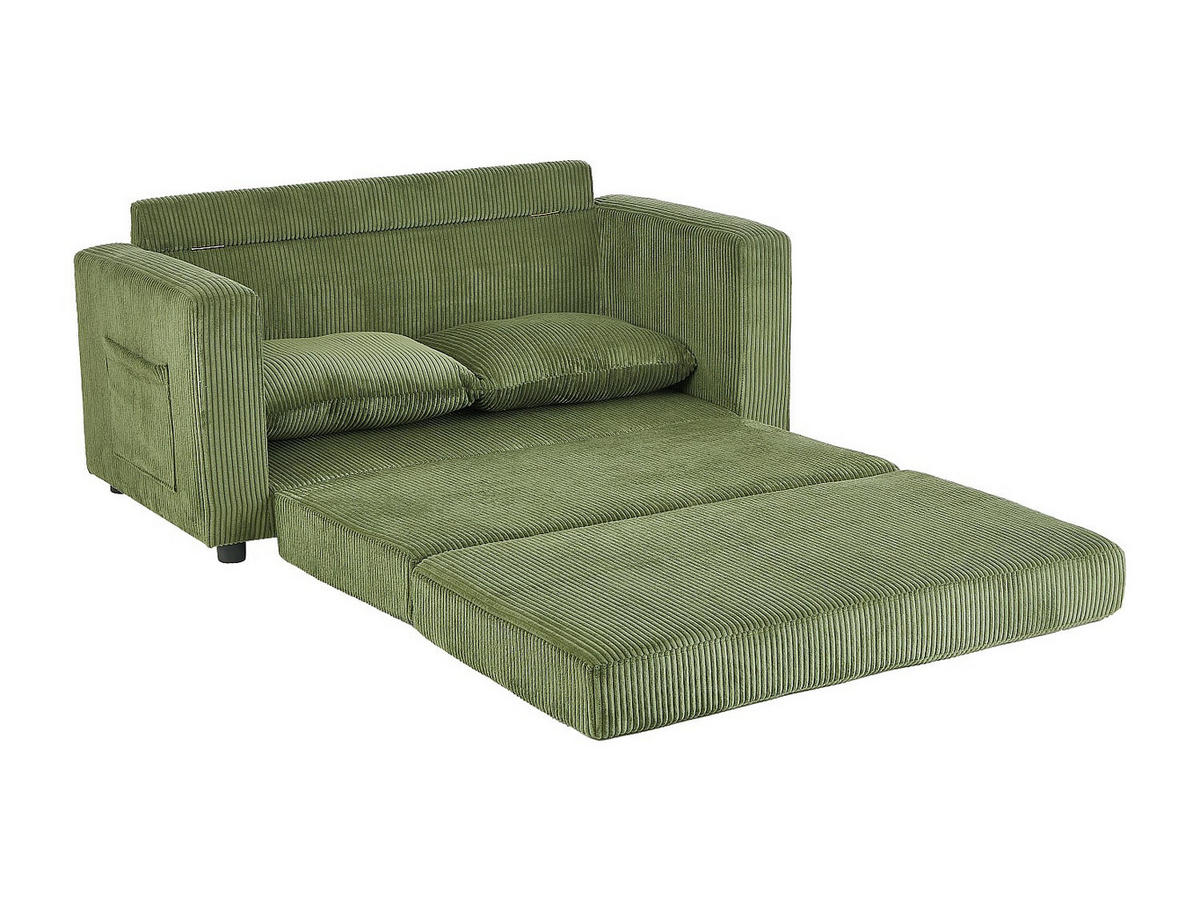 SCHLAFSOFA 2-Sitzer, Cord-Velours, Kaki-Grün - MIRTO - Grün, Textil (145/82/76cm) - Vente-Unique