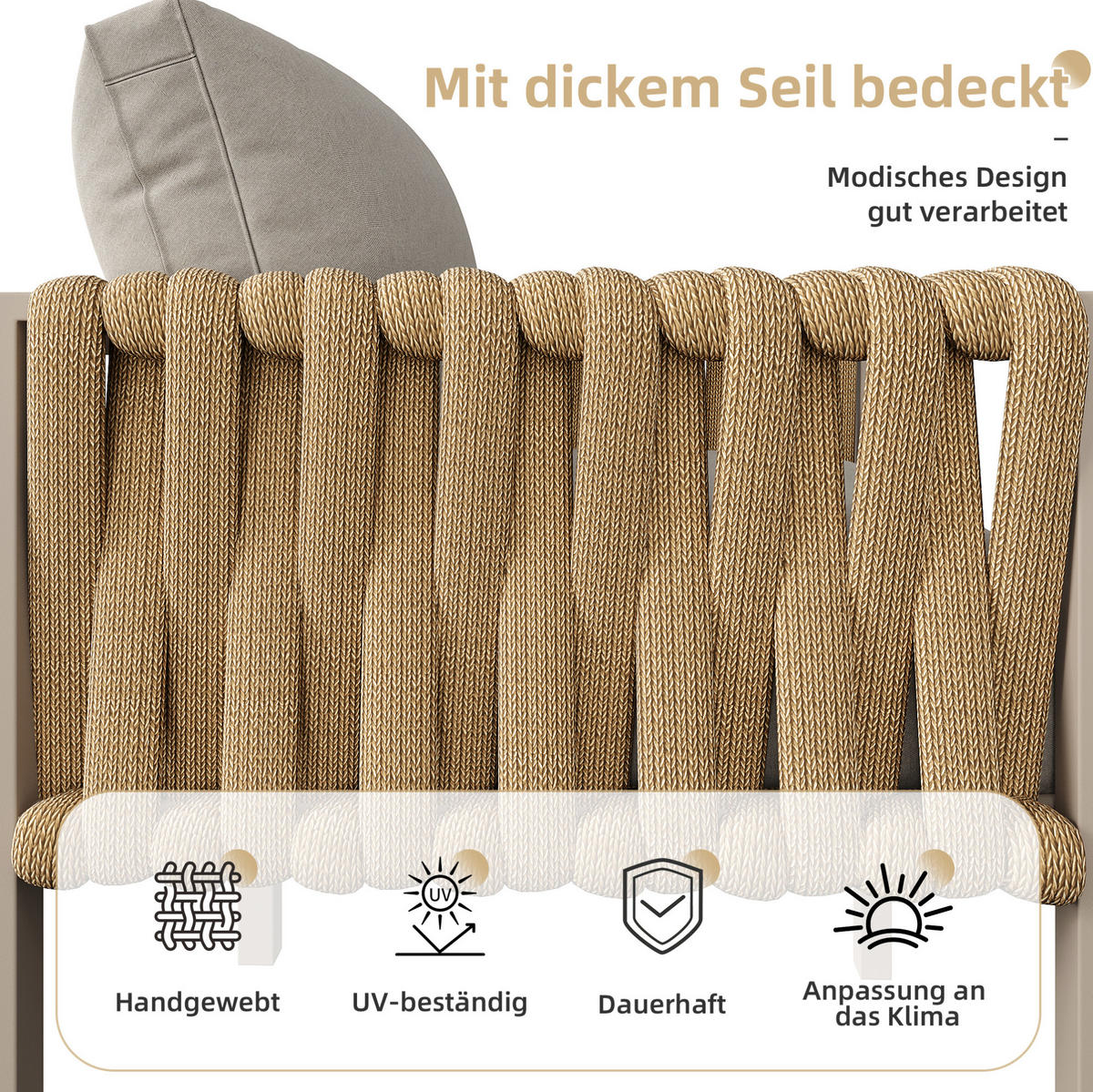 GARTENMÖBELSET mit Metallgestell, Ecksofa + Tisch mit Glasplatte, 238/61/78 cm, Beige - Beige, Metall - Redom