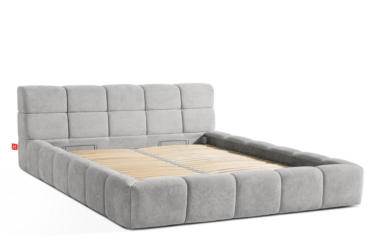 POLSTERBETT AERI 140/160/180/200 mit Rahmen und Bettkasten, hellgrau - Hellgrau, Holz/Holzwerkstoff (200/200cm) - KONSIMO®