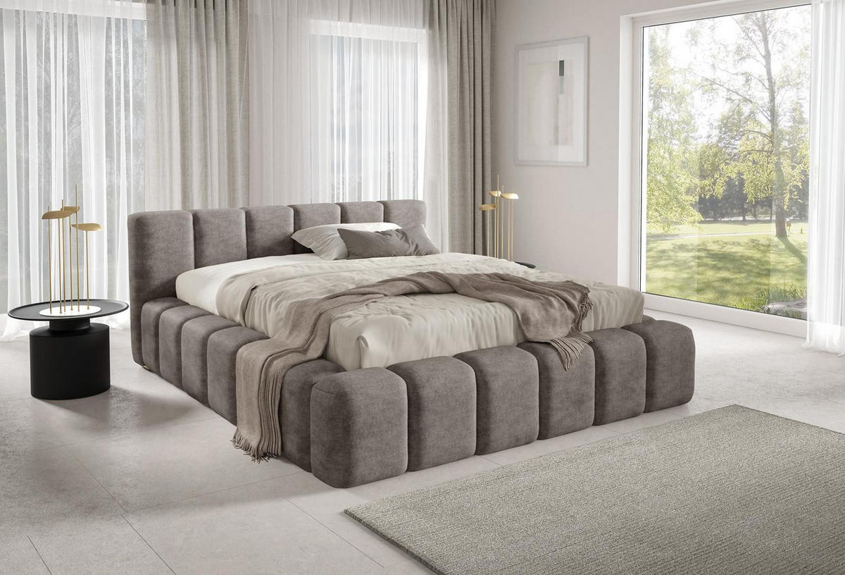 POLSTERBETT KALLA Premium 180x200 cm mit Bettkasten – PERFECT HARMONY 04 - Beige, Holz - Dekori_Interiors