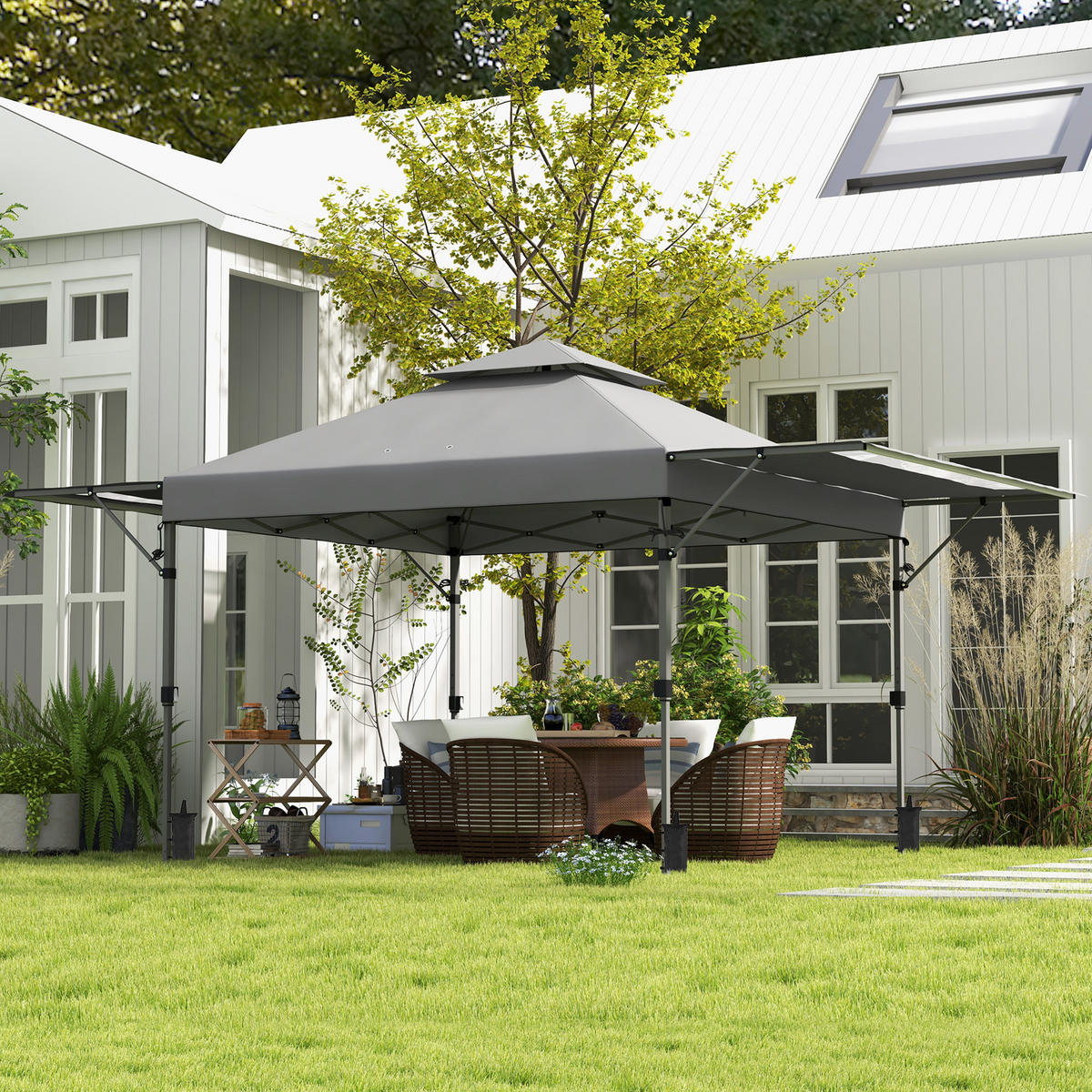 PAVILLON DE-13972 Pop-up 5/3 m, 2 Seitenwände - Grau, Metall (300/290/500cm) - ComfortXL