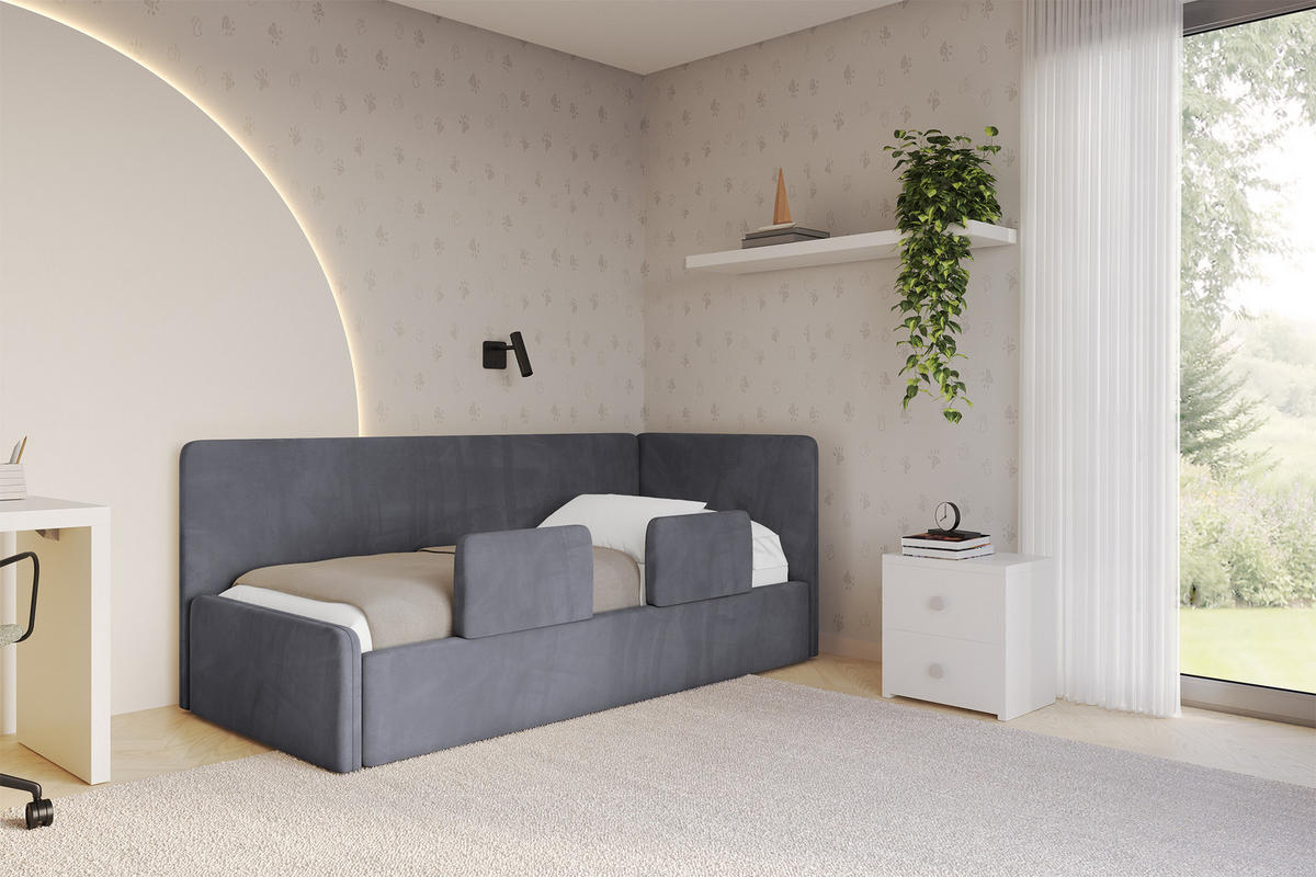 EINZELLBETT Jugendbett mit Bettkasten, Links - NORY 80x200 Dunkelgrau - Dunkelgrau, Holzwerkstoff/Textil (80/200cm) - ALTDECOR