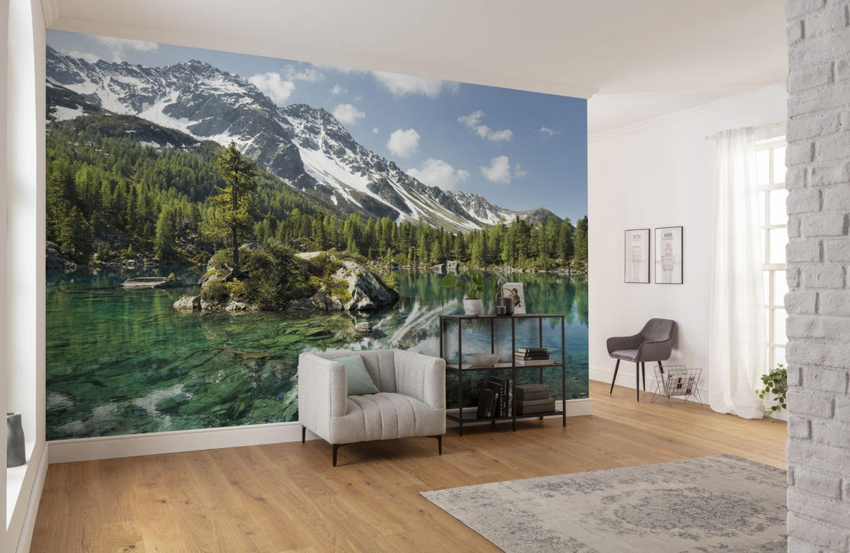 FOTOTAPETE Berglandschaft mit Bäumen 450 x 280 cm - Grün, Papier (450/280cm) - Sanders & Sanders