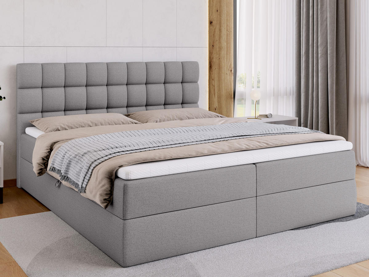 BOXBETT Dakota mit Topper 180/200 Grau - Grau, Textil (180/200cm) - Bromarkt