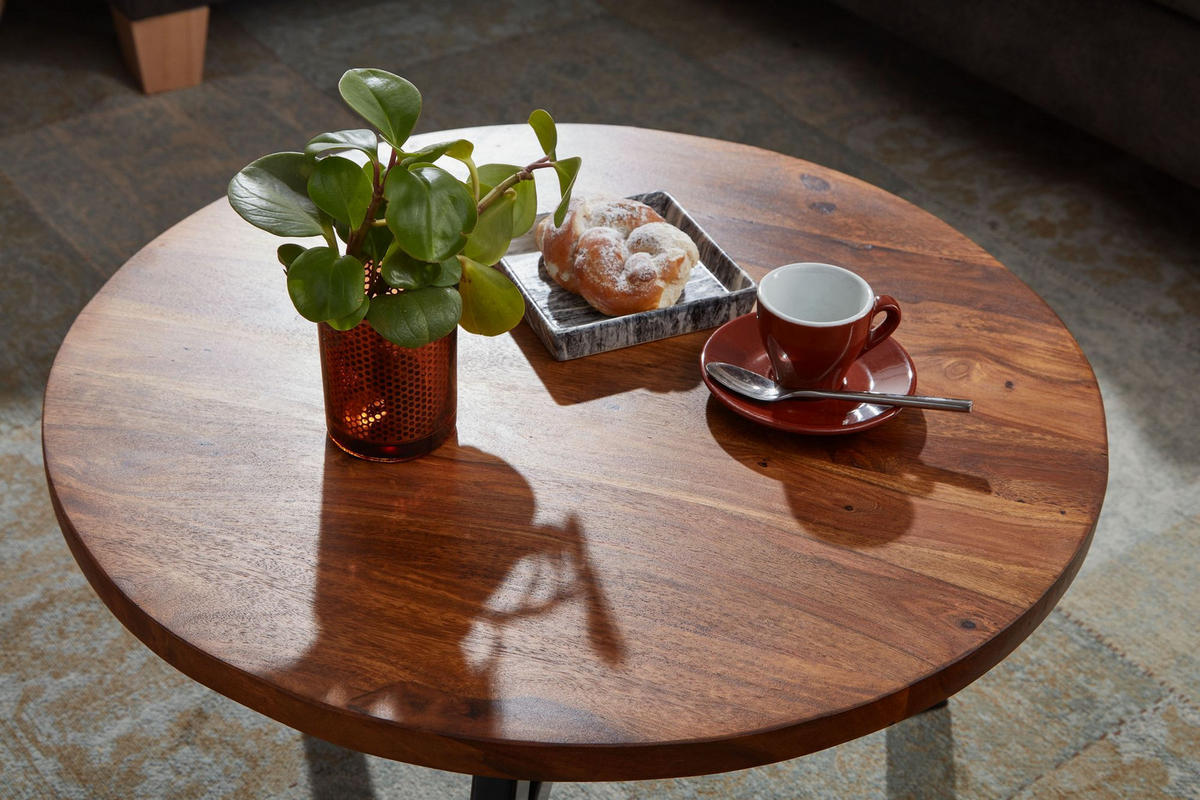 COUCHTISCH aus Sheesham Massivholz mit Metallgestell, Maße 60x60x35 cm - Schwarz/Braun, Holz/Metall (60/60/35cm) - KADIMA DESIGN