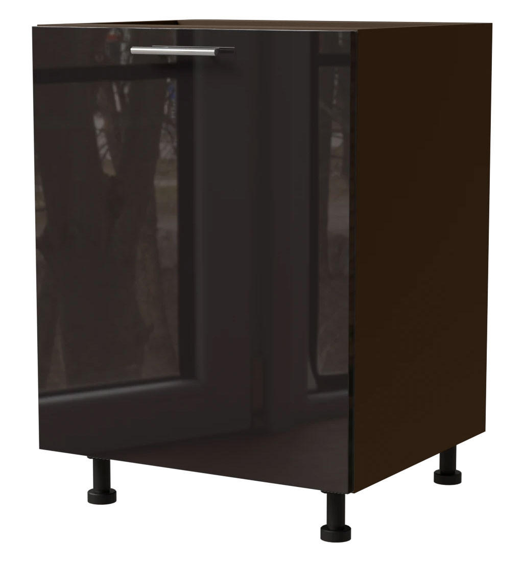 Feldmann-Wohnen Küchenunterschrank Schwarz Hochglanz, Dunkelgrau 60x82x50 cm