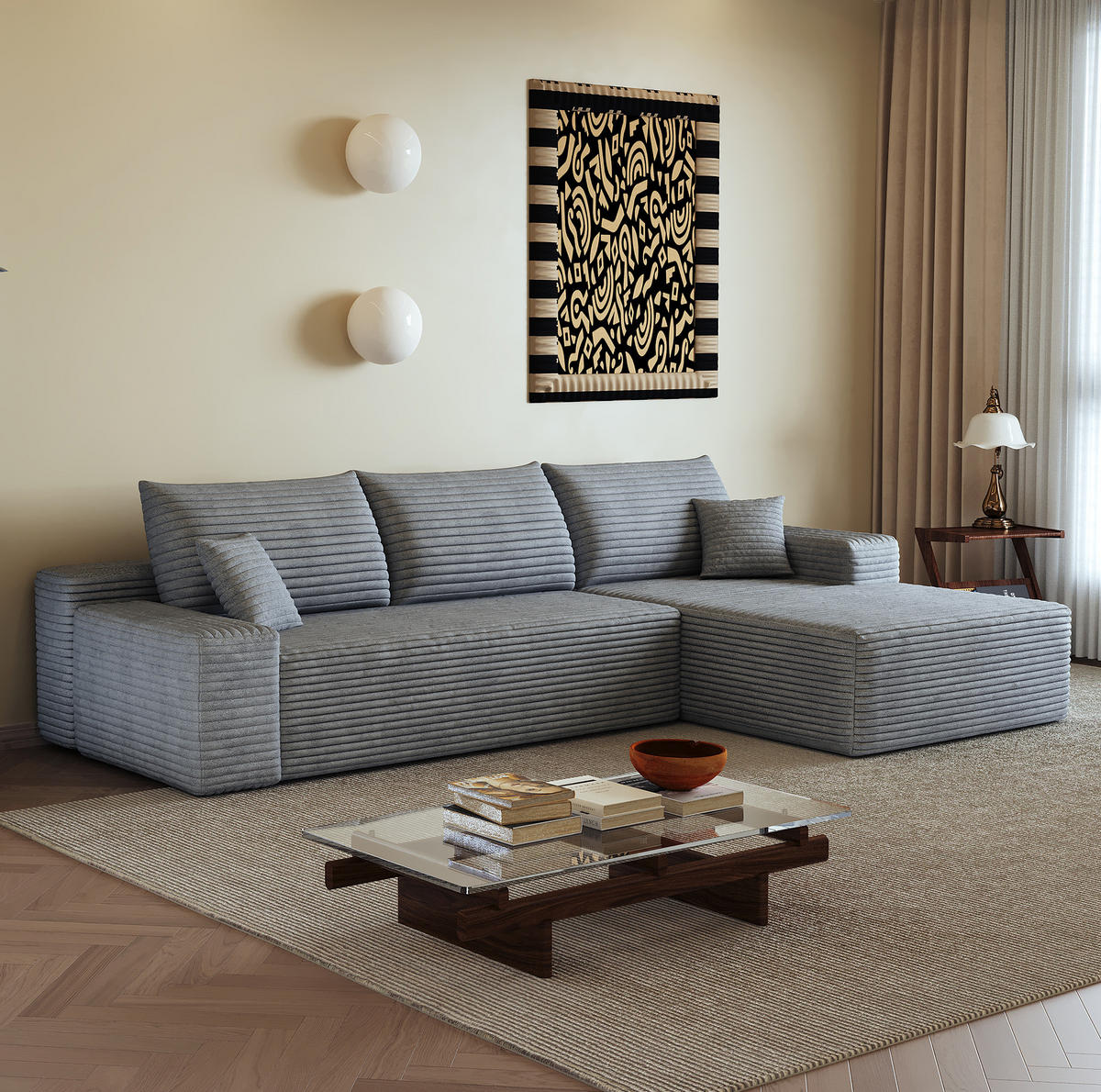 ECKSOFA 270/175/83 cm in Grau aus Cord mit weicher Polsterung - Grau, Textil (175/270cm) - Flora Grace