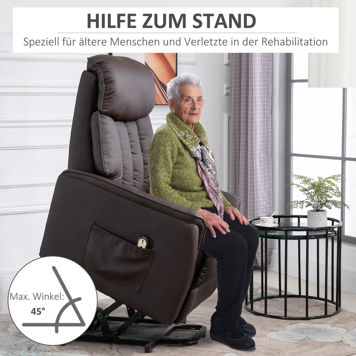 SESSEL 80/94/104 cm mit elektrischer Aufstehhilfe und Relaxfunktion - Braun, Kunststoff (94/104/80cm) - BEAOK