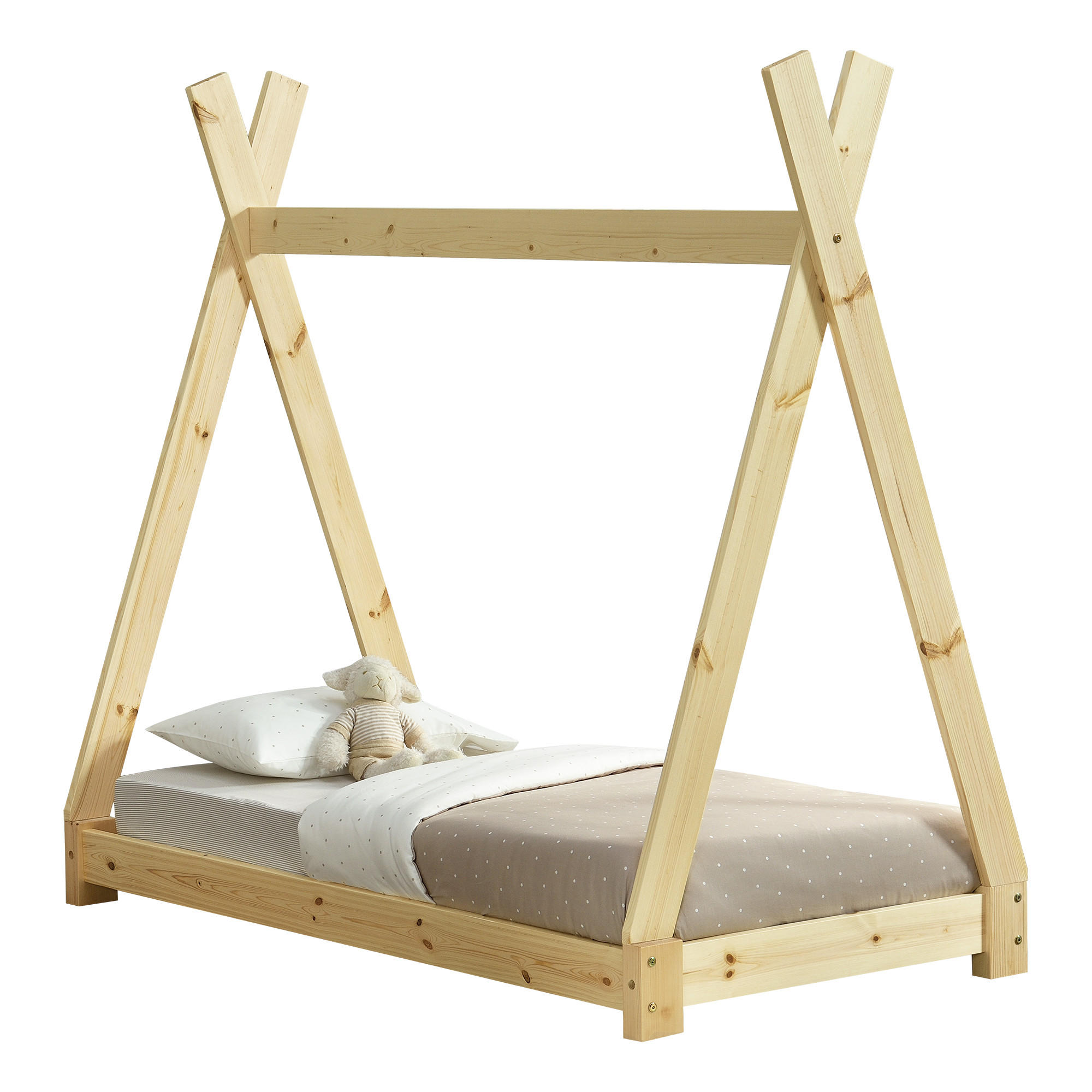 KINDERBETT Onejda - Naturfarben, Holz (70/140cm) - [en.casa]