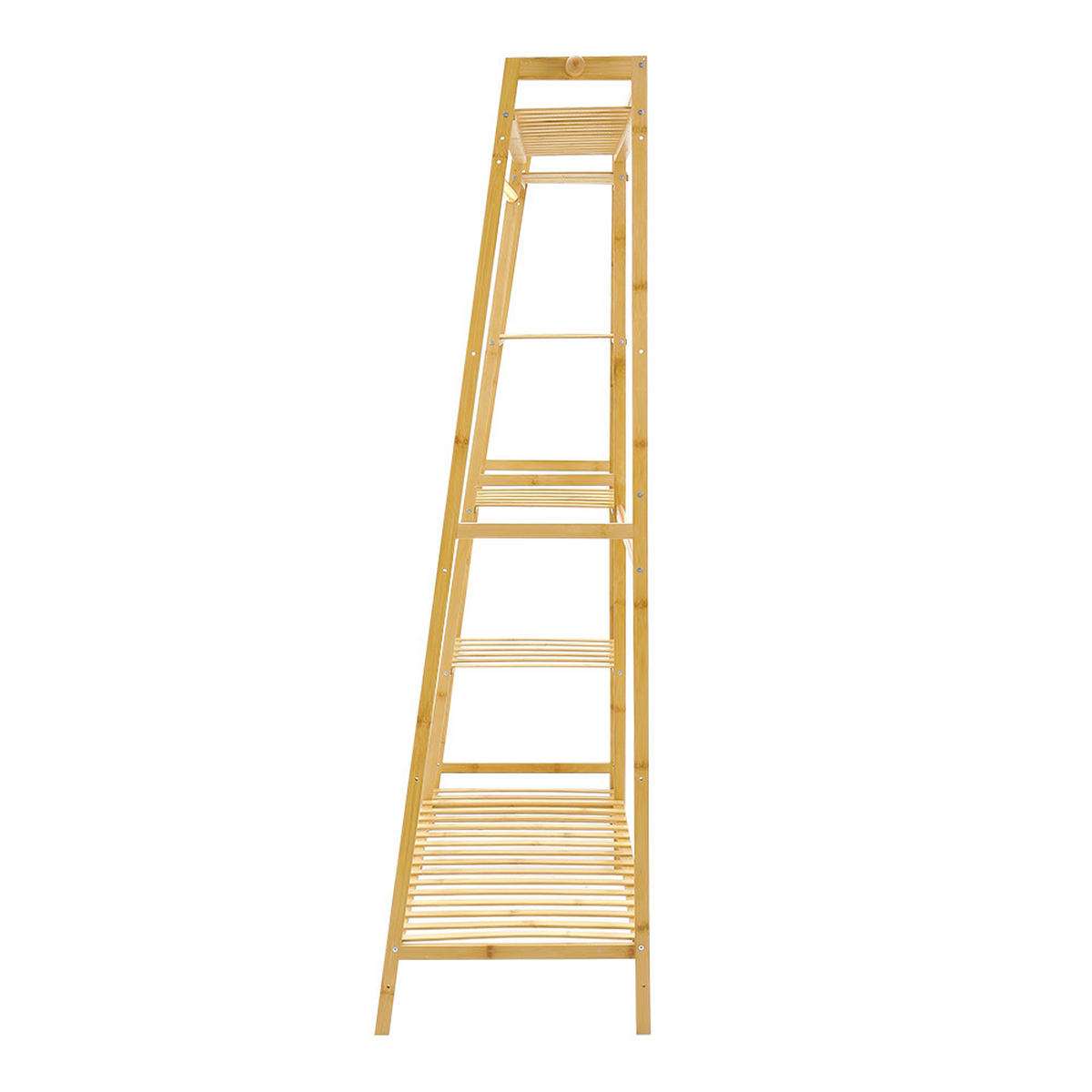 GARDEROBENSTÄNDER 110/40/140 cm 7-Ablagefächer Kleiderstange Haken Freistehend Bambus Naturfarben - Naturfarben, Holz (110/140/40cm) - Livingandhome