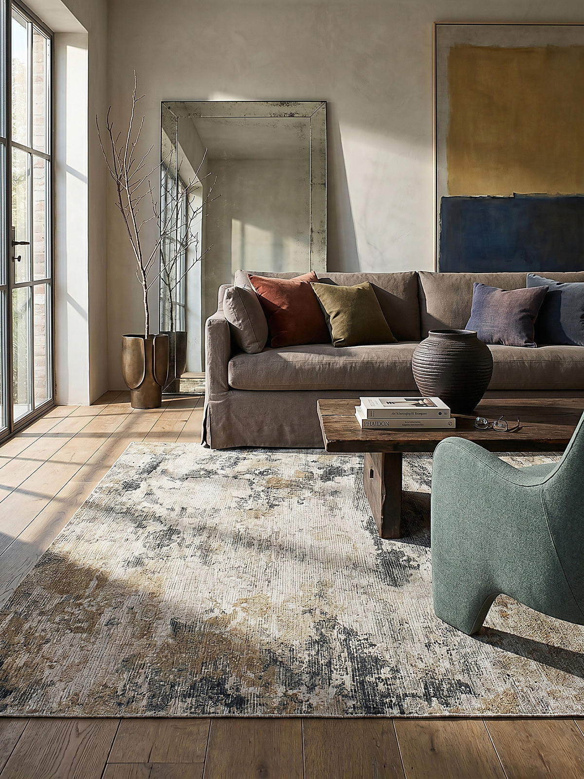 TEPPICH waschbar Abstrakt, Wohnzimmer schmutzabweisend Gelb-Natur Rechteckig 152x230 - Beige, Textil (152/230cm) - KADIMA DESIGN