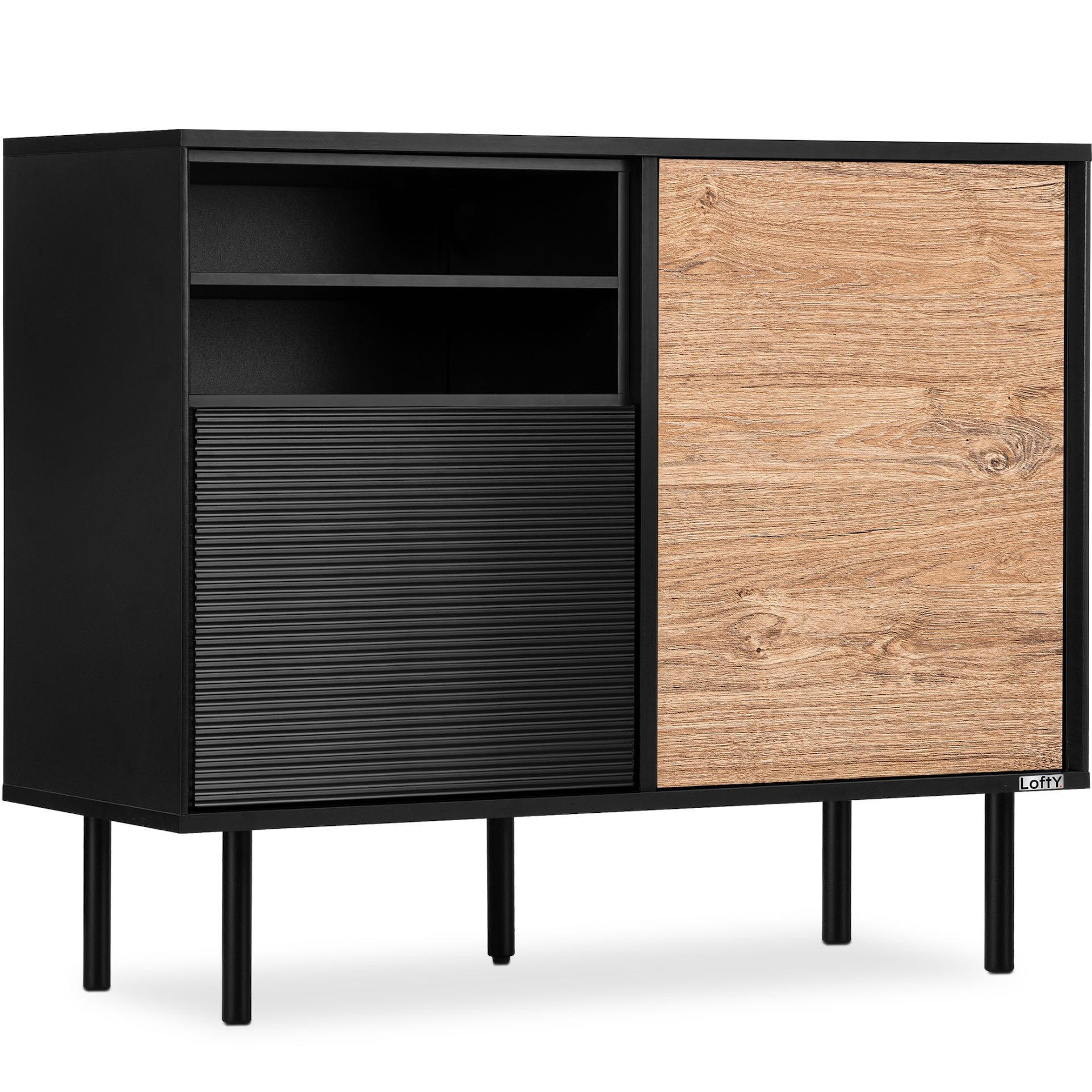 KOMMODE LOFTY TV/HiFi-Einlage, schwarz / Eiche natur - Eichefarben/Schwarz, Holzwerkstoff (102/83/41cm) - KONSIMO®