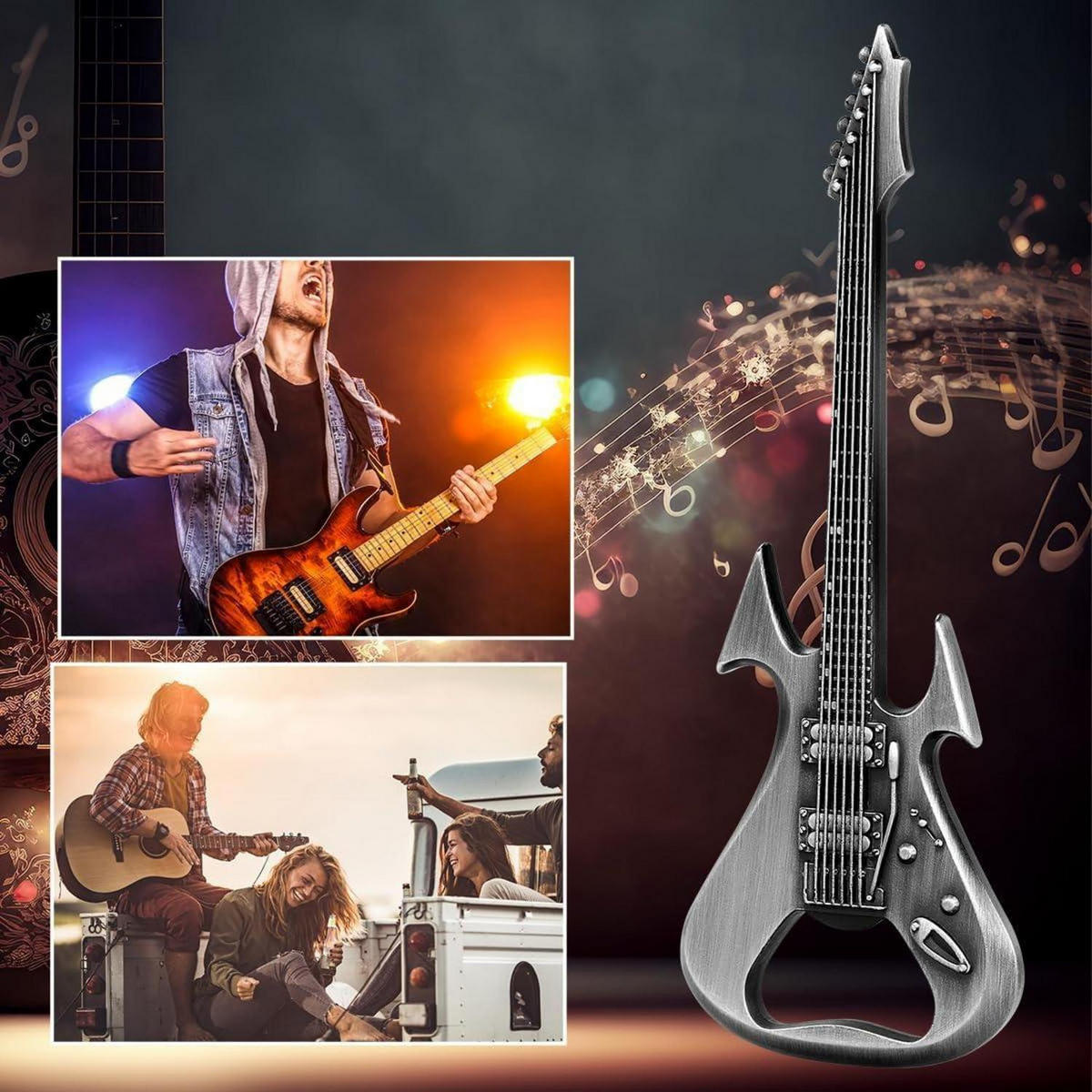 FLASCHENÖFFNER E-Gitarrenform Metall Silber mit Geschenkbox - Silberfarben, Metall (12.6cm)