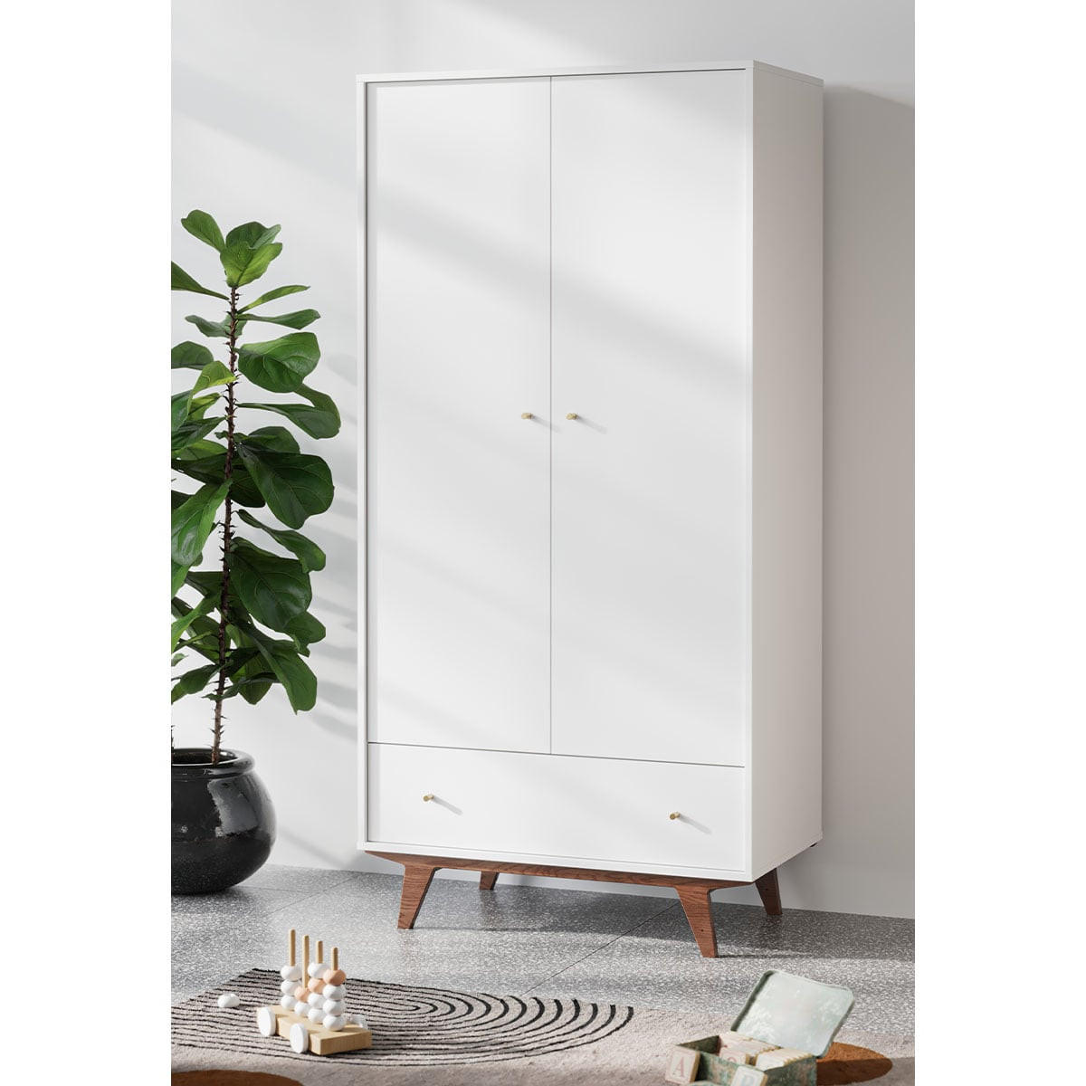 KLEIDERSCHRANK 2 Türen 1 Schublade Mid - H185 cm - Weiß, Holzwerkstoff (50/185/90cm) - Calicosy