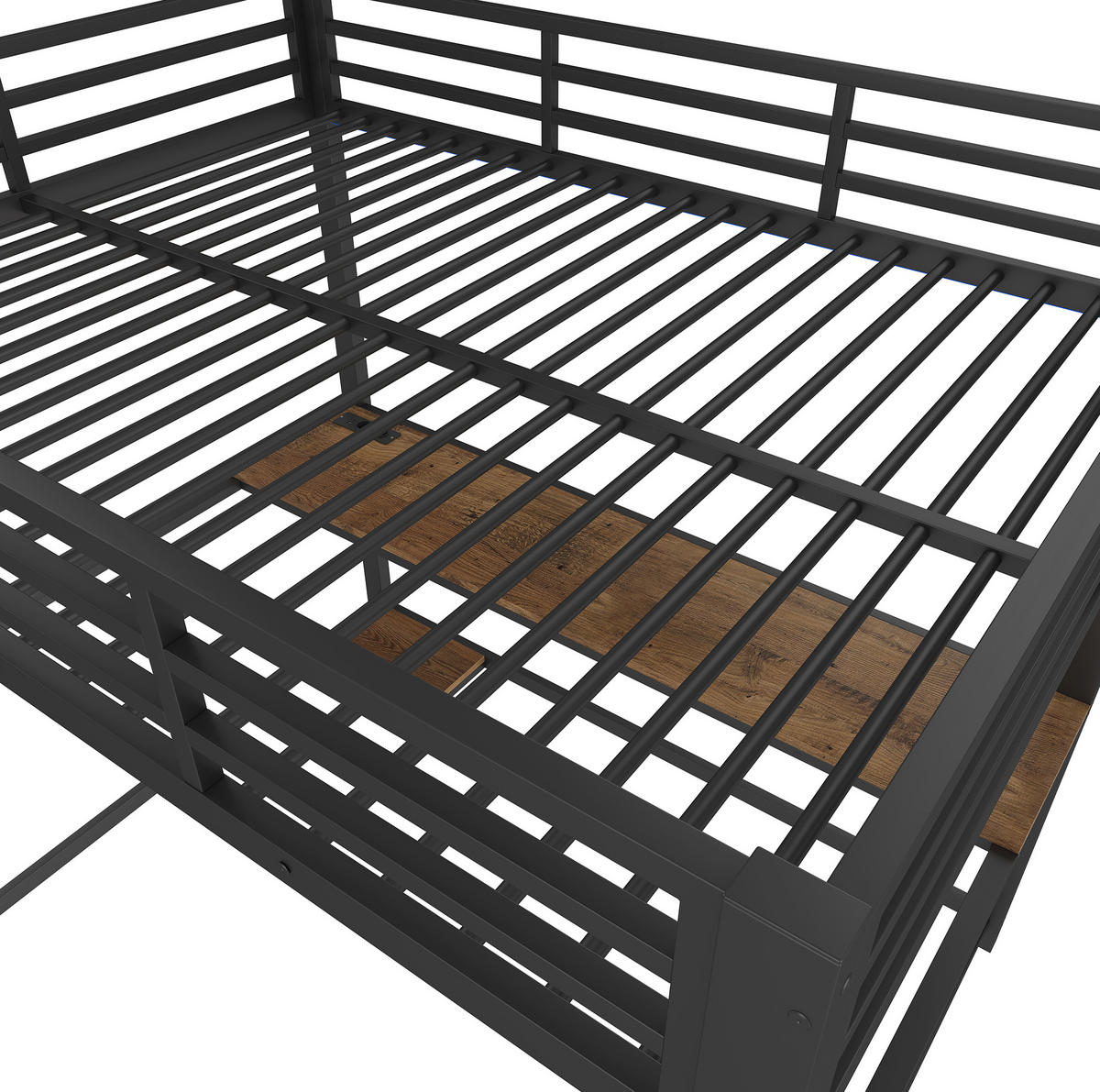 HOCHBETT 140/200 cm aus Metall und MDF mit Schreibtisch und LED-Beleuchtung Schwarz - Schwarz, Metall (140/200cm) - Modenvie
