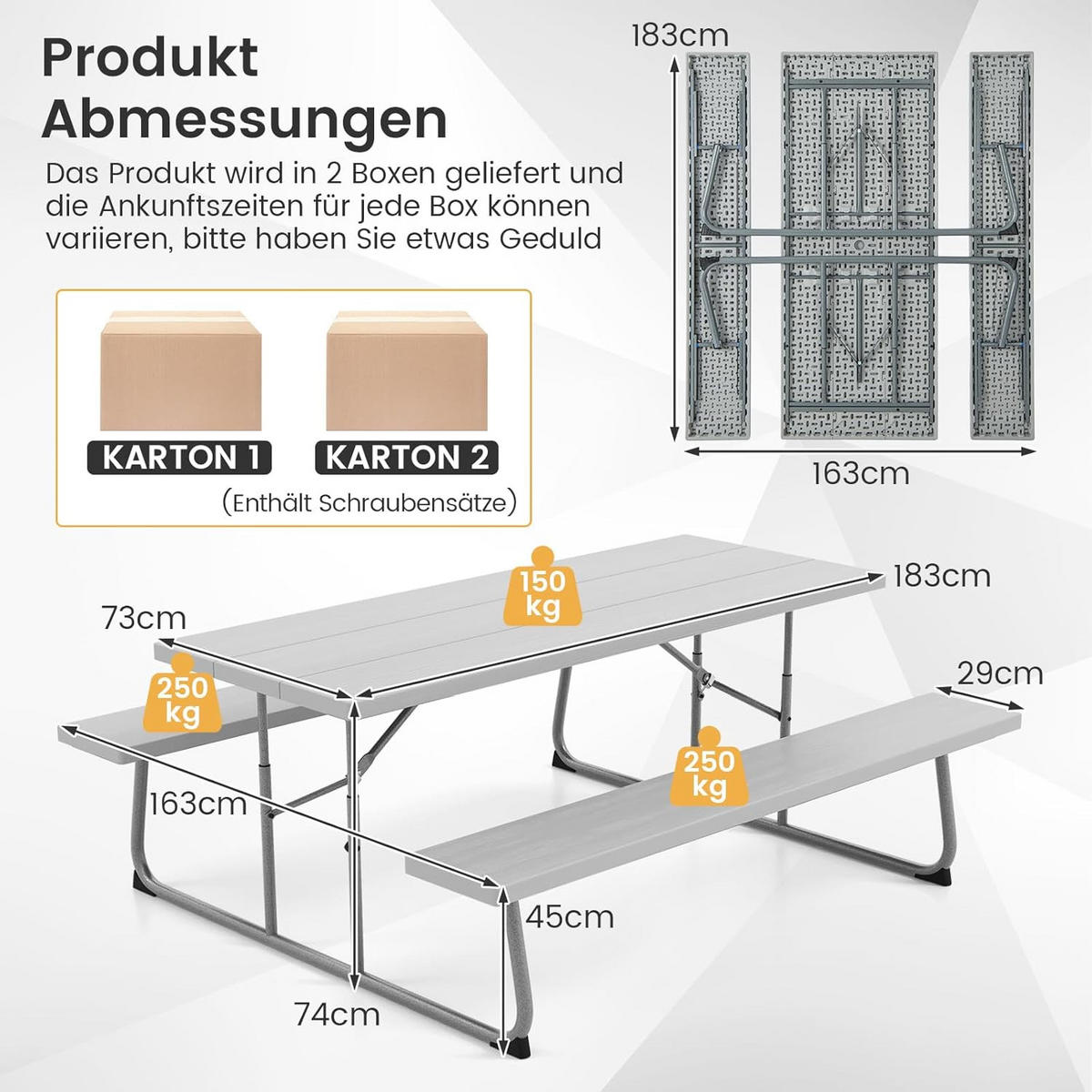 BIERTISCHGARNITUR Grau(3-teilig) - Grau, Holzwerkstoff (163/183/74cm) - COSTWAY