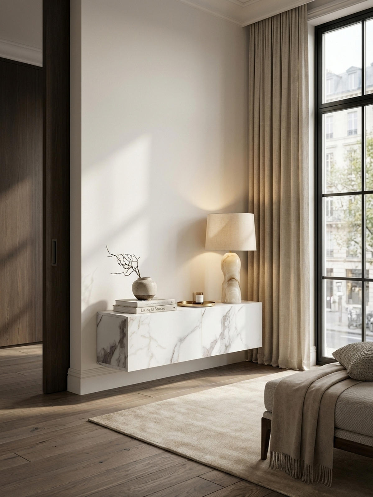 TV-LOWBOARD hängend, Marmor-Optik, Klapptüren, modern, Weiß 120x30x30 cm - Weiß, Metall (120/30/30cm) - KADIMA DESIGN