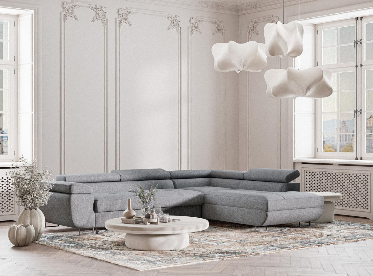 ECKSOFA MIT SCHLAFFUNKTION Concord Grau Webstoff - Schwarz/Grau, Holz/Holzwerkstoff (277/203cm) - Maison de Reve