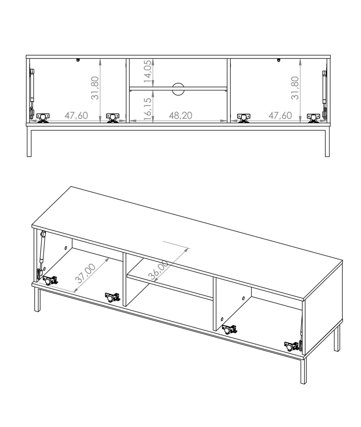 LOWBOARD Queba 2T Schwarz 150/50/41 cm – schwarzer TV Schrank breit - Schwarz, Holzwerkstoff (150/50/41cm) - AX Living