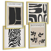 BILDER SET 4er Set - 50x50 cm & 40x60 cm Goldrahmen - Abstrakte Pflanzenmuster - Goldfarben, Kunststoff (50/50cm) - TULUP