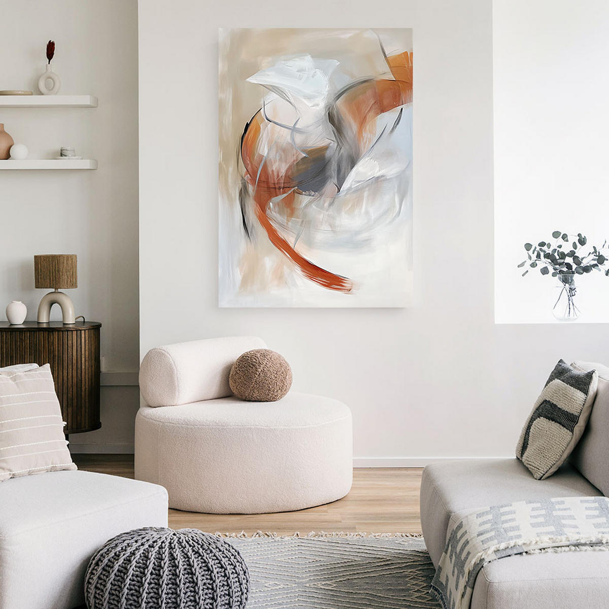 LEINWANDBILD Moderne Abstraktion Pastellbeige 60x90cm - Beige, Textil (60/90cm) - Feeby