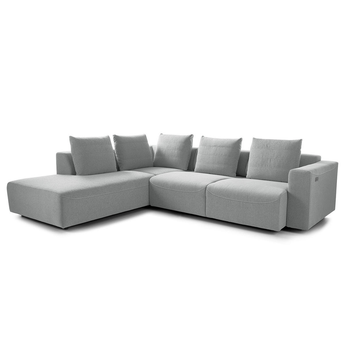 ECKSOFA mit Ottomane - Webstoff - Hellgrau/Schwarz, Kunststoff/Textil (283/237cm) - home24