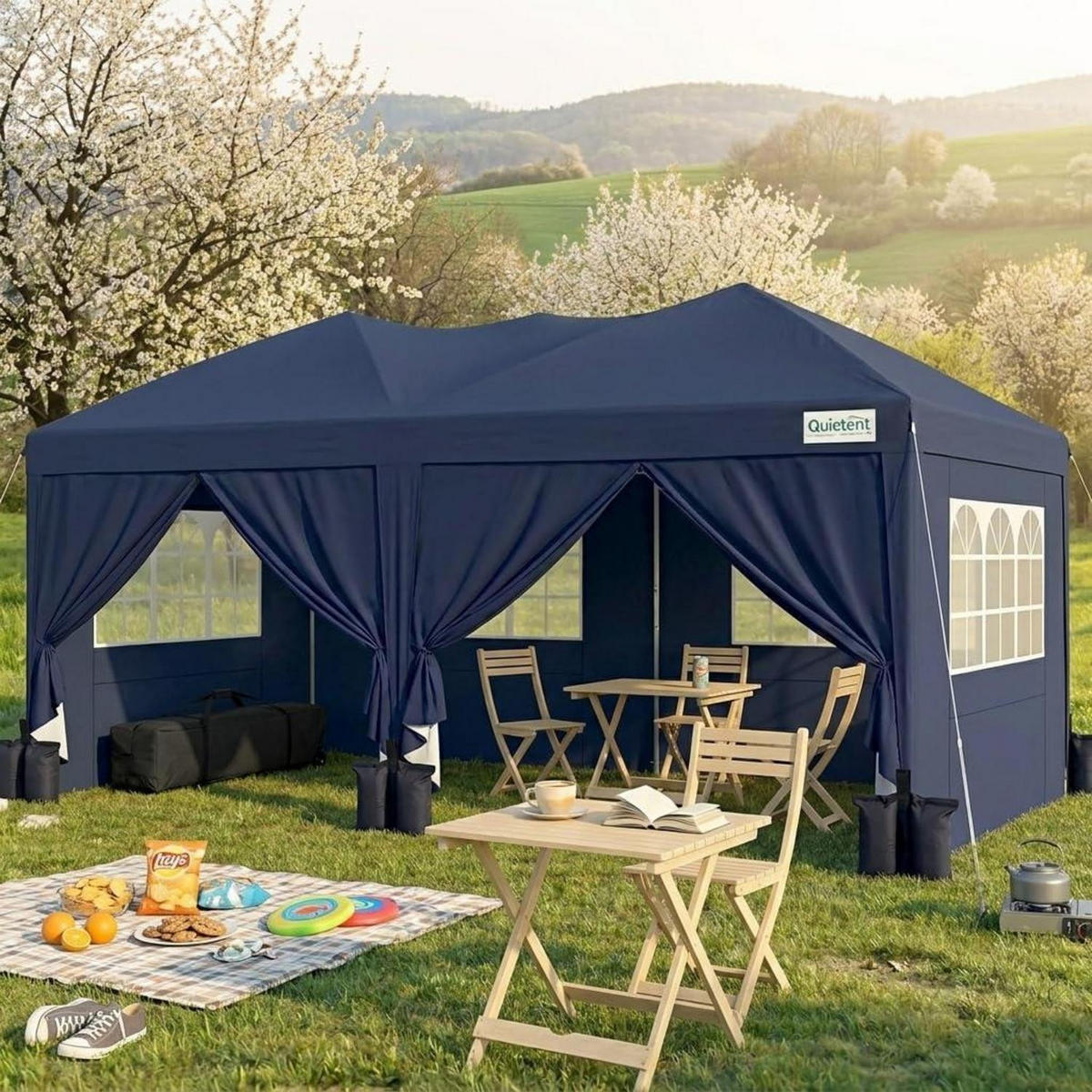 FALTPAVILLON 3x6m Dunkelblau wasserdicht mit Seitenwänden - Dunkelblau, Textil (256/256/256cm)