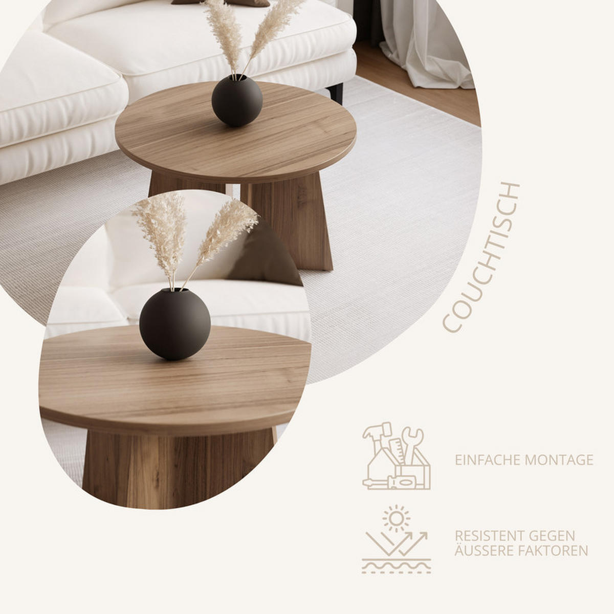 BELLAGIO – větší konferenční stolek Ø 75 cm, ořech Royal - kašmírová, kompozitní dřevo (75/75/47cm) - Idohome