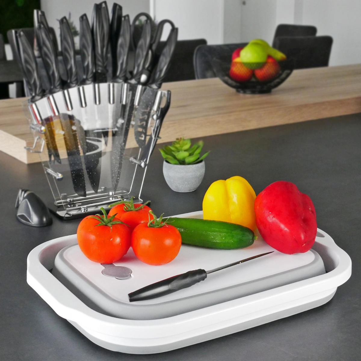 SCHNEIDEBRETT Zusammenklappbar mit Aufbewahrungsbox - Grau, Kunststoff (30/41.5cm) - Intirilife