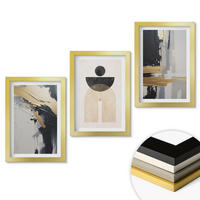 WANDBILDER 3er Set - 20x30 cm Goldrahmen - Abstrakte Geometrie Eleganz - Goldfarben, Kunststoff (20/30cm) - ArtPrintCave