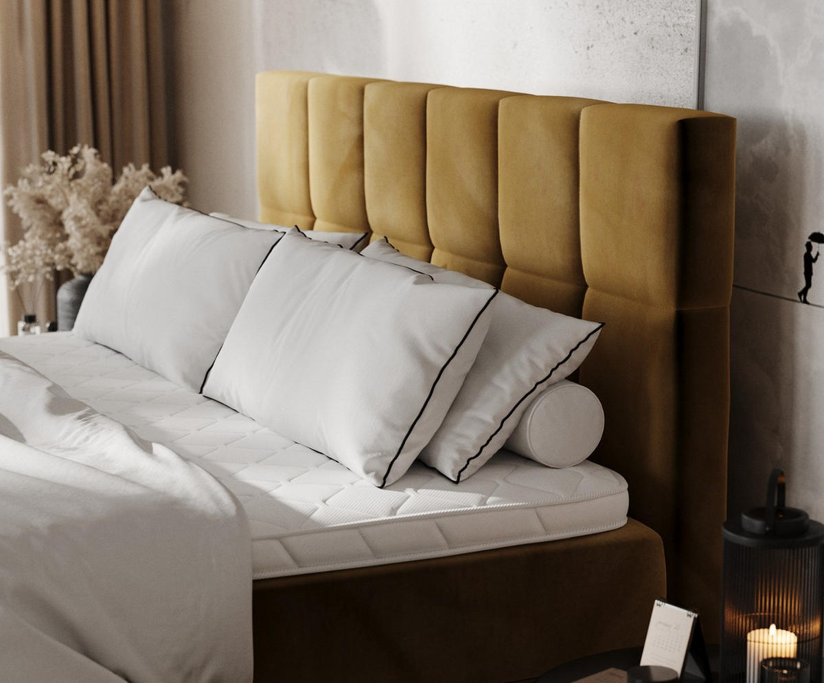 BOXBETT Savio 140/200 cm Honiggelb im Kronos Stoff - Schwarz/Honig, Holz/Holzwerkstoff (140/200cm) - AltaBeds