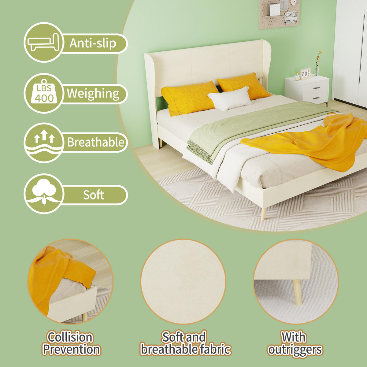 POLSTERBETT 140/200 cm DE-35481 mit Kopfteil Beige - Beige, Metall (140/200cm) - ComfortXL