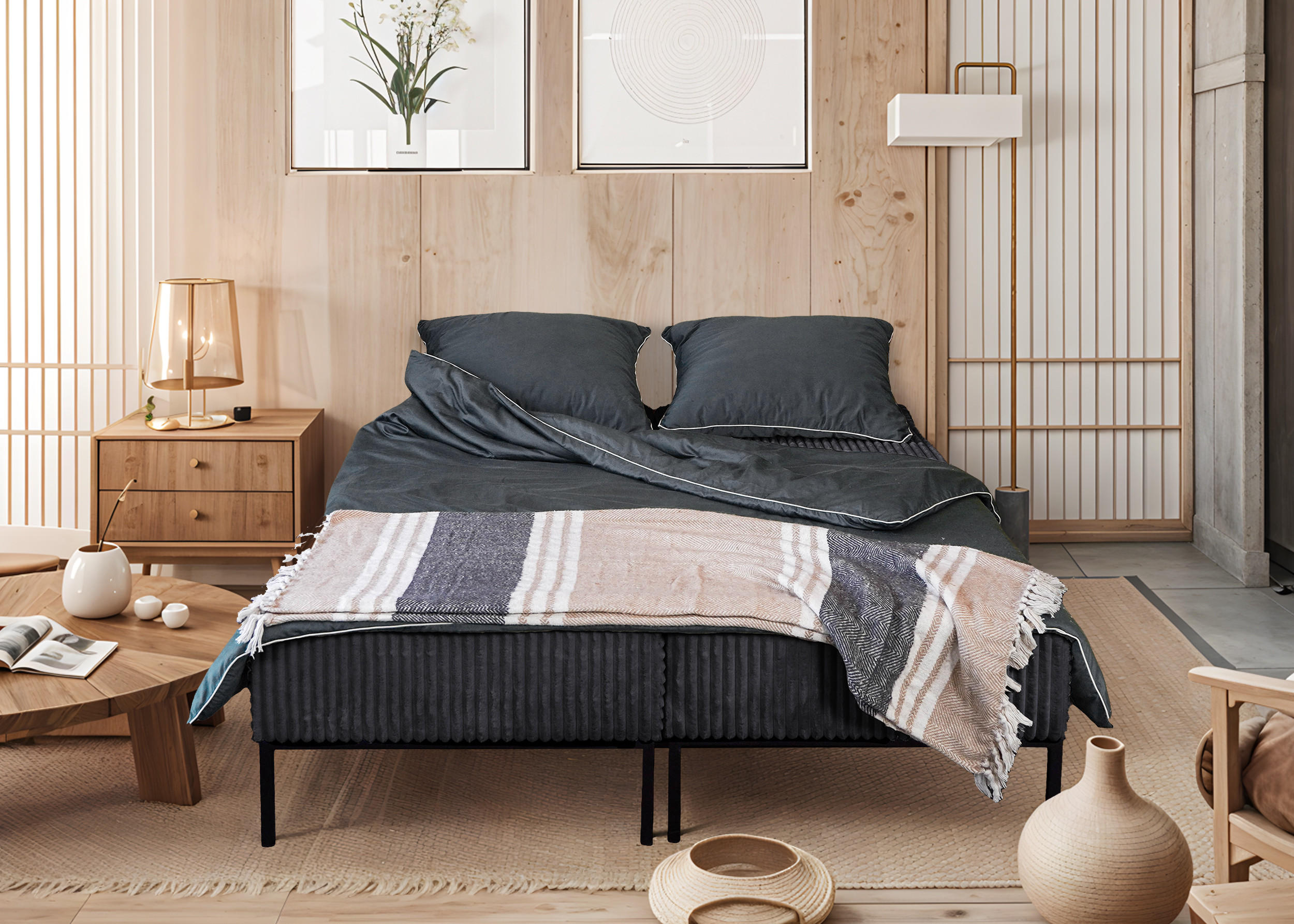 BETT MOOKA 4in1-Multifunktions-System Stoff Velo Schwarz - Schwarz, Holz (160/200cm) - Kaiser Möbel
