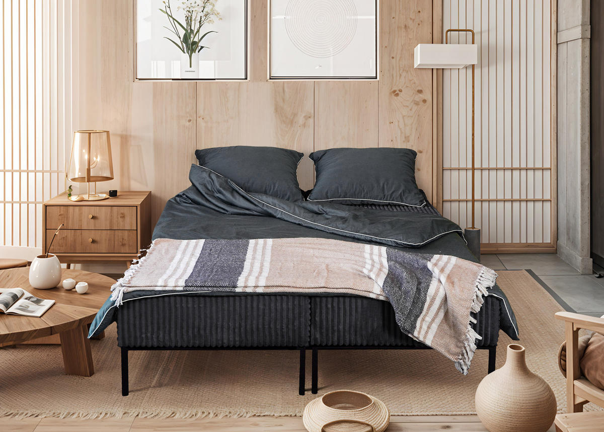 BETT MOOKA 4in1-Multifunktions-System Stoff Velo Schwarz - Schwarz, Holz (160/200cm) - Kaiser Möbel