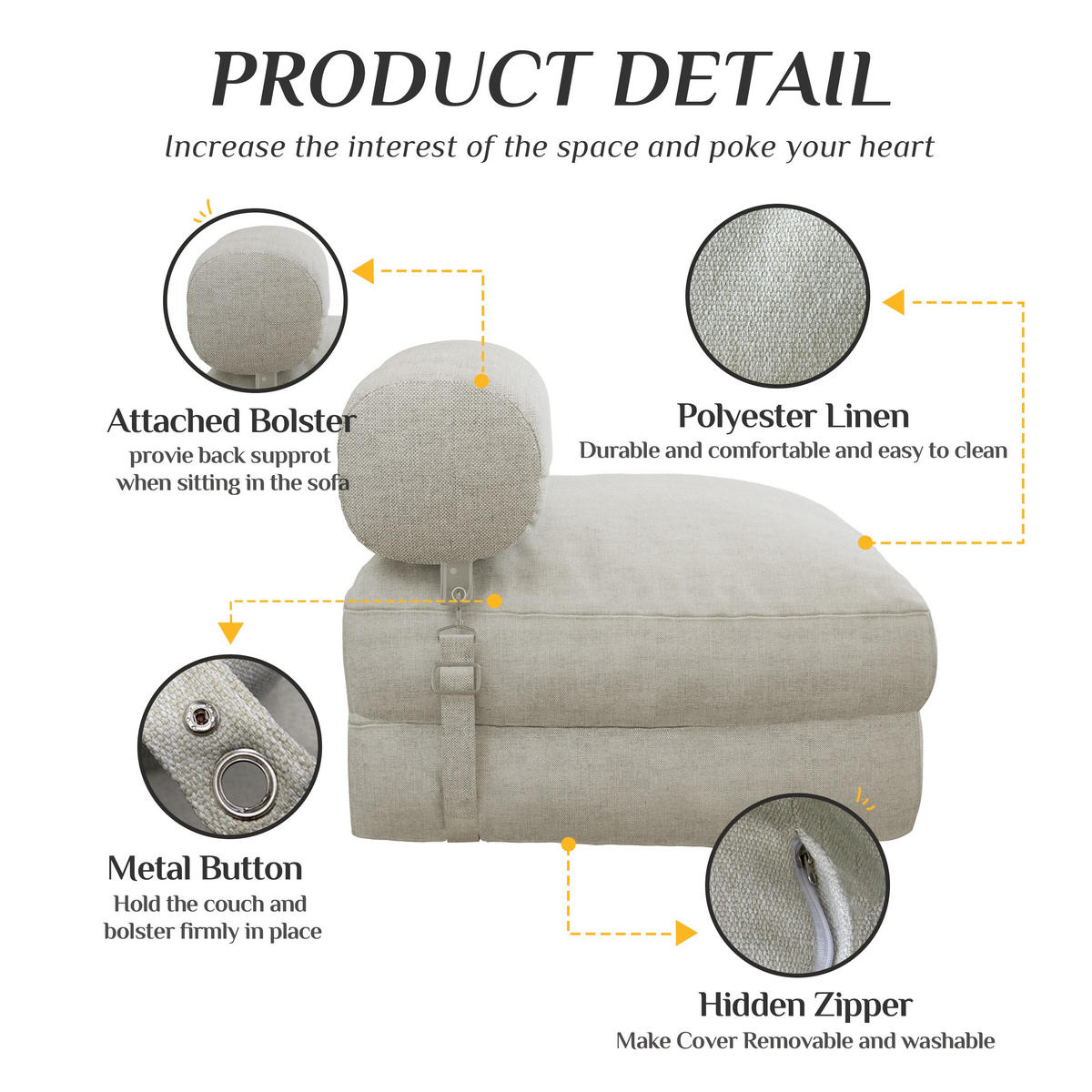 SITZSACK Faltbar Modular Leinen weiß - Weiß, Textil (77/65/72cm) - Vercart