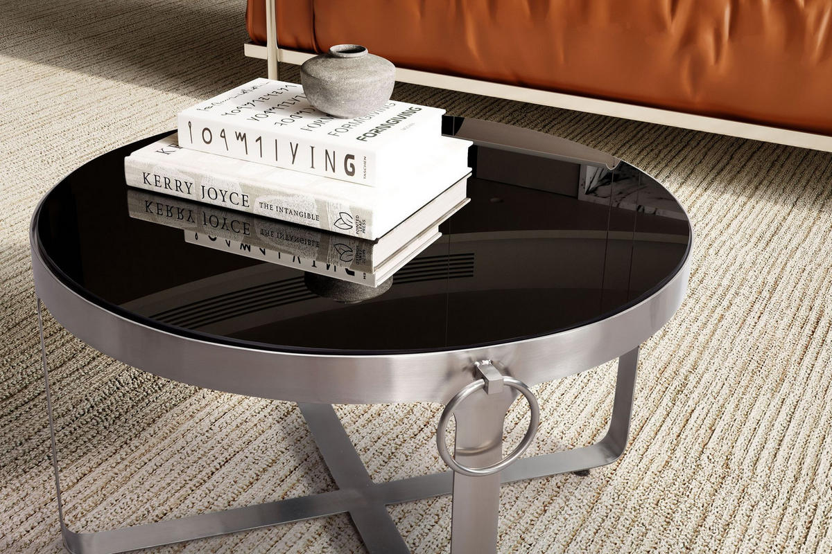 COUCHTISCH Glas Metall Rund 60x60x34 cm mit Griffen Silber Modern - Silberfarben, Glas/Metall (60/60/34cm) - KADIMA DESIGN