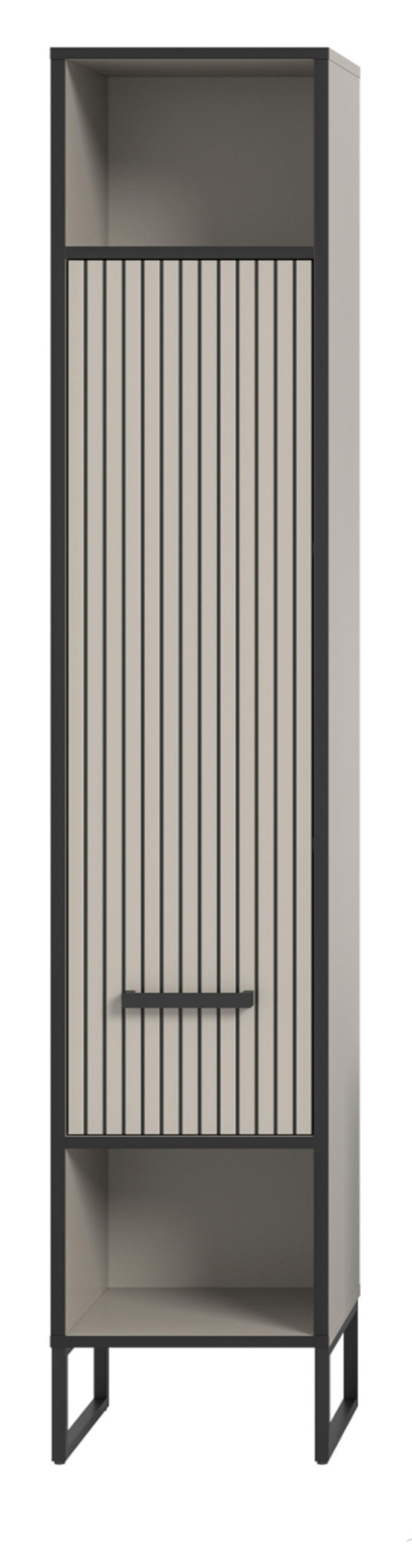 HOCHSCHRANK schwarz, sand 30 cm, Badschrank mit Soft-Close - Sandfarben/Schwarz, Holzwerkstoff/Metall (30/192/32cm) - Inn.Furn