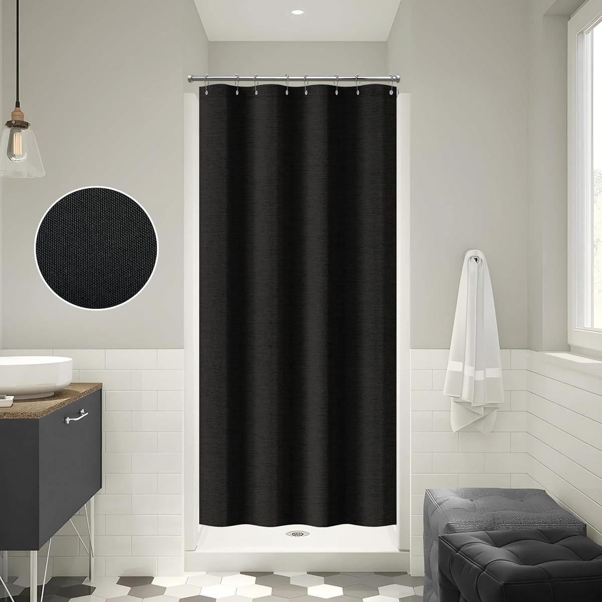 DUSCHVORHANG Leinen Schwarz 122 x 182 cm - Schwarz, Textil (122/182cm)