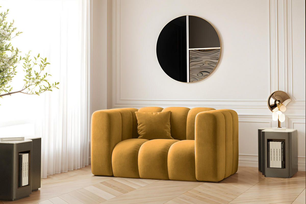 SESSEL Sofa Grand modular stoff Salvador Gelb - Gelb, Holz (137/70/89cm) - Kaiser Möbel